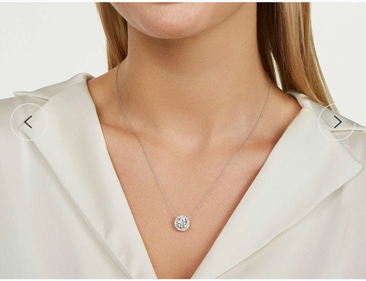 AGI Certified Lab-Grown Diamond Halo Pendant Necklace in 14kt White Gold – 1 CTW or 2 CTW-2