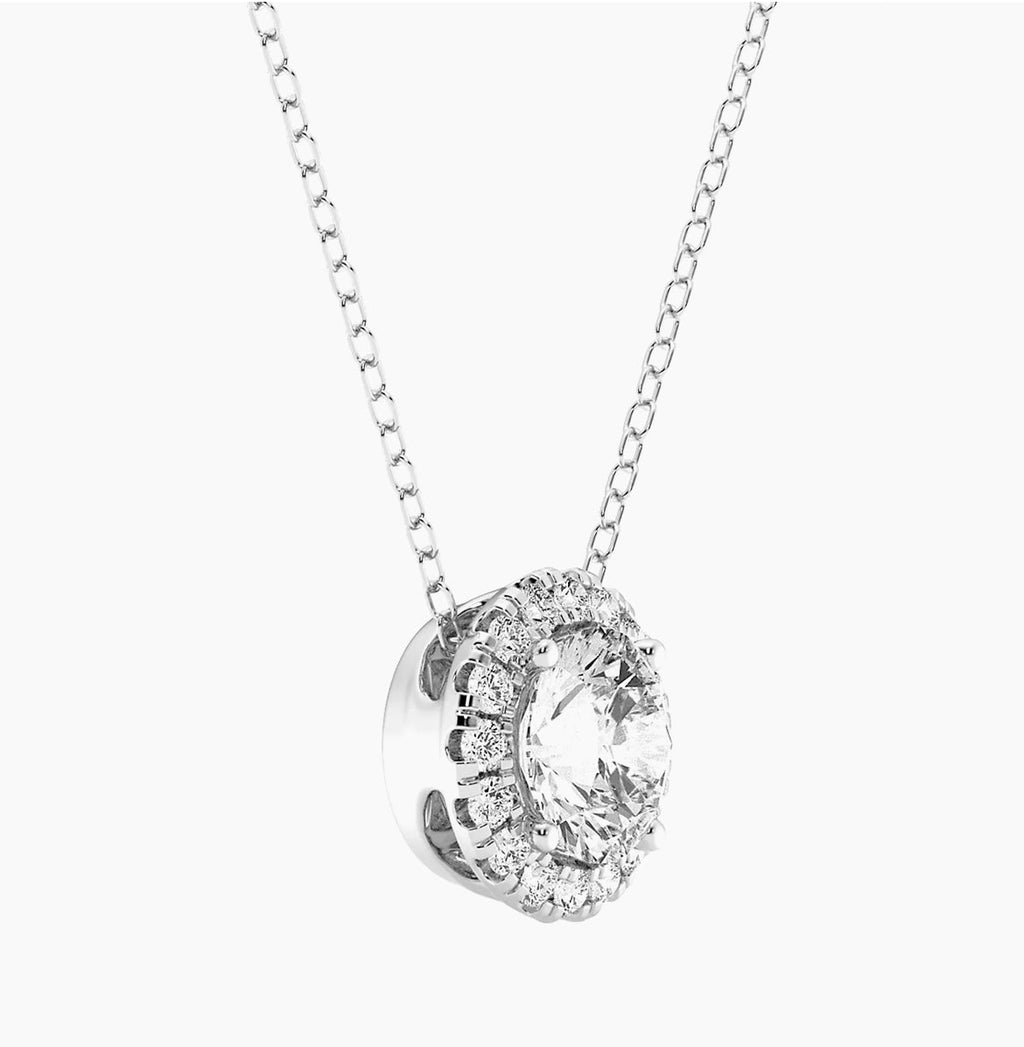 AGI Certified Lab-Grown Diamond Halo Pendant Necklace in 14kt White Gold – 1 CTW or 2 CTW-3