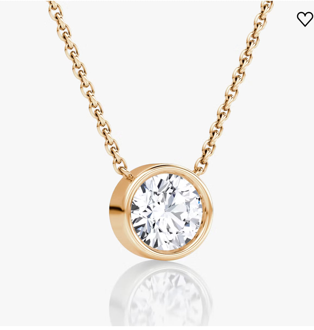 AGI Certified 1.00 Ctw Bezel Set Round Lab Grown Diamond Pendant - G/VS Clarity in Choice of 14K White or Yellow Gold-2