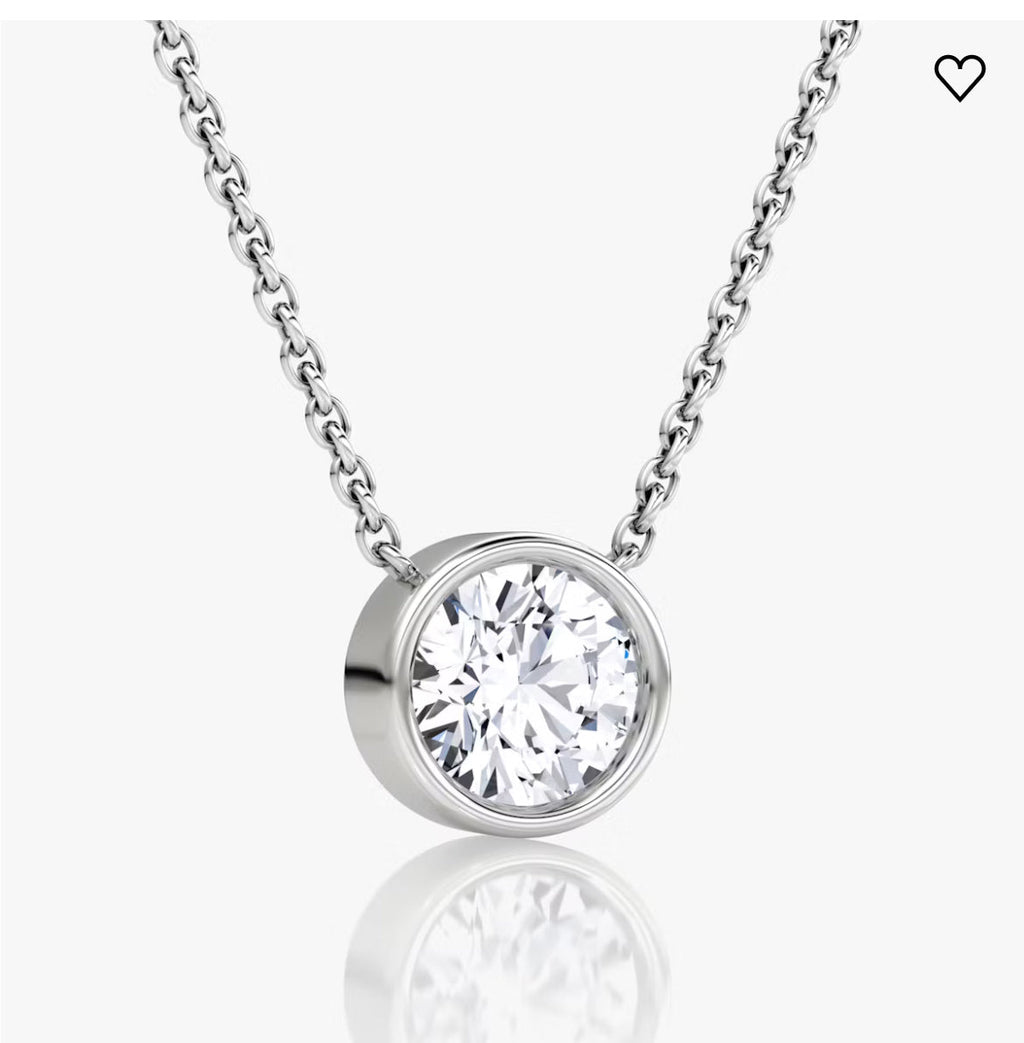 AGI Certified 1.00 Ctw Bezel Set Round Lab Grown Diamond Pendant - G/VS Clarity in Choice of 14K White or Yellow Gold-1