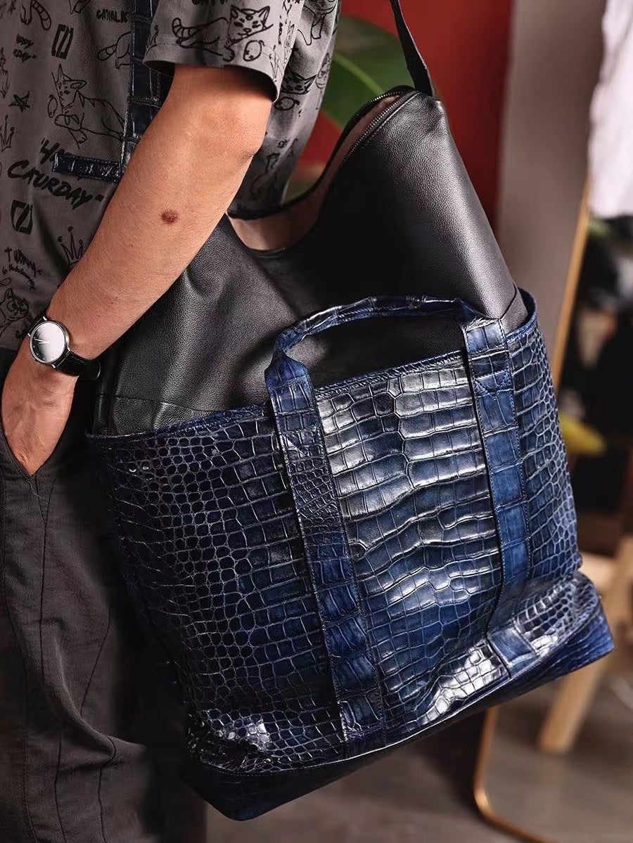 Crocodile Leather Shopper Tote Travel  Bag-1