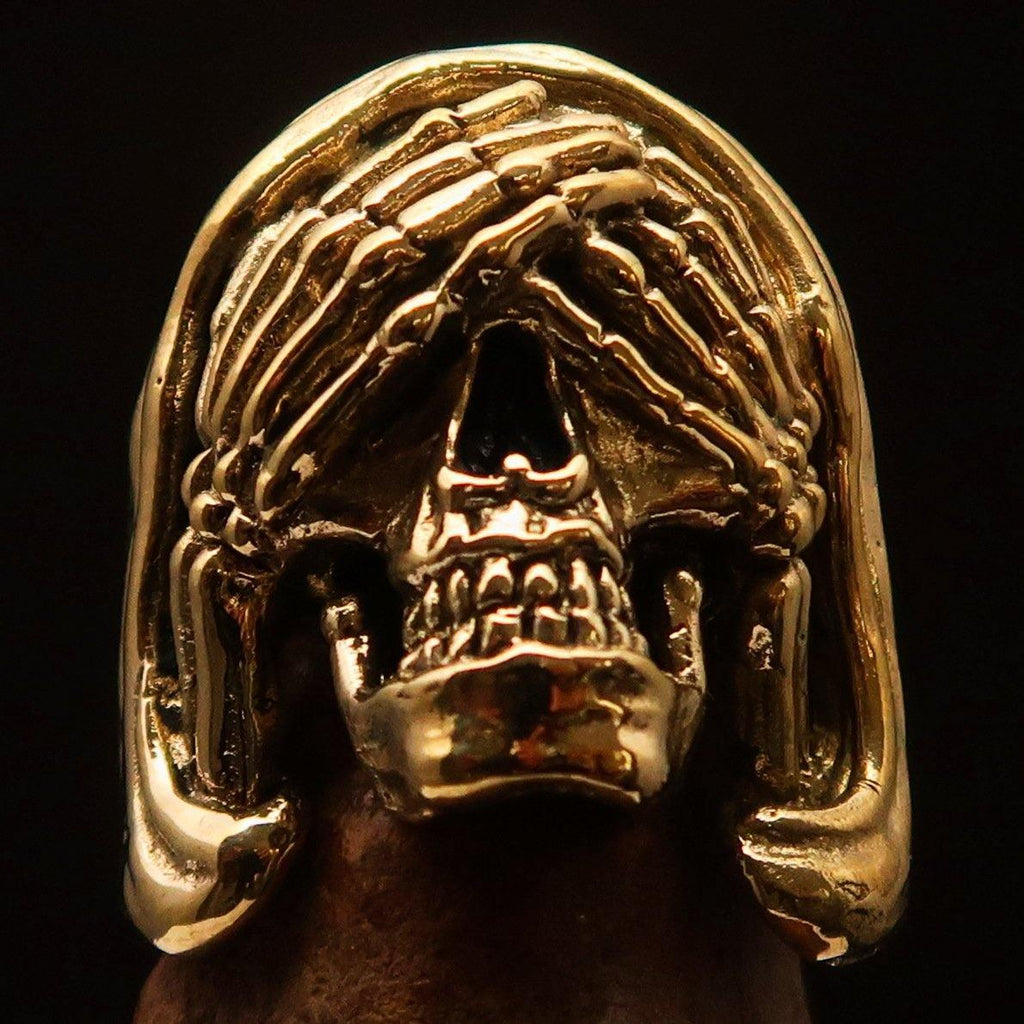 Excellent crafted Men's Grim Reaper Skull Ring See No Evil - Solid Brass-1