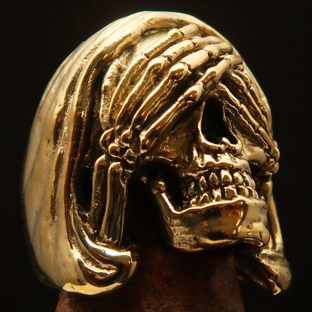 Excellent crafted Men's Grim Reaper Skull Ring See No Evil - Solid Brass-2