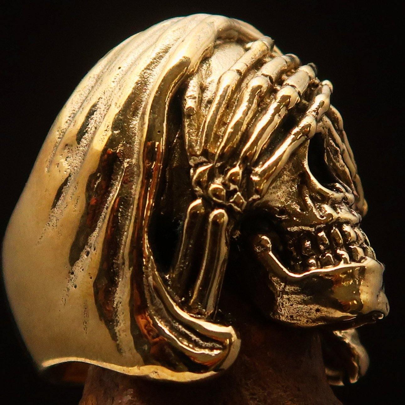 Excellent crafted Men's Grim Reaper Skull Ring See No Evil - Solid Brass-3