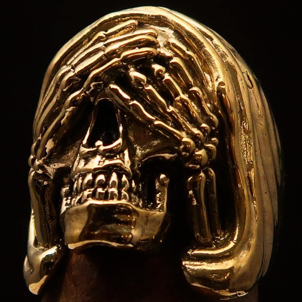 Excellent crafted Men's Grim Reaper Skull Ring See No Evil - Solid Brass-0