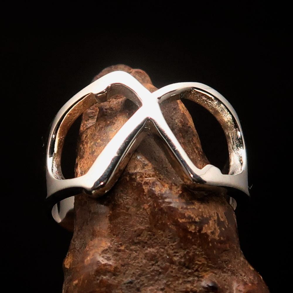 Men's Greek lower case Letter Initial Ring Chi - Sterling Silver
