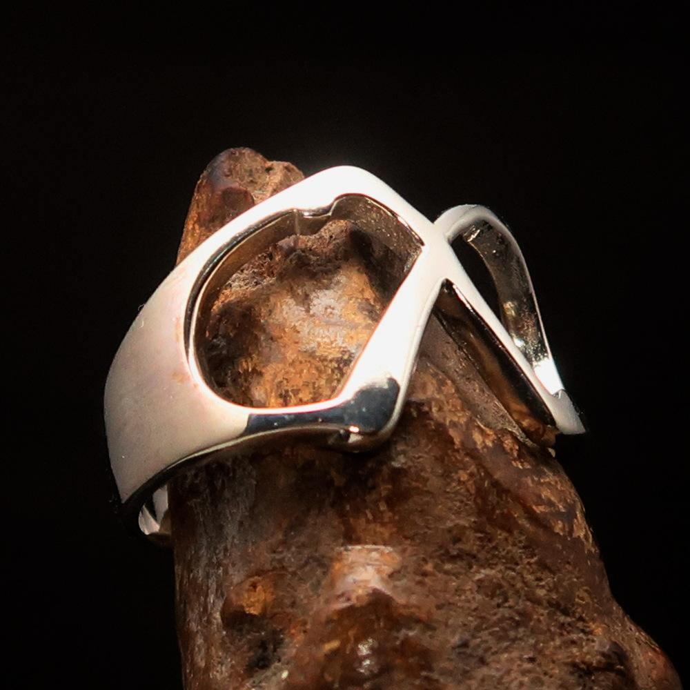 Men's Greek lower case Letter Initial Ring Chi - Sterling Silver