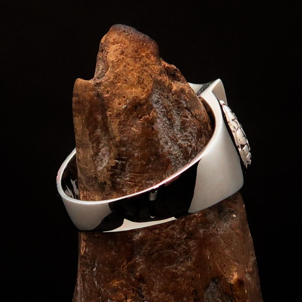 Men's Sterling Silver Shield Ring Flag of Cornwall white Cross on Black