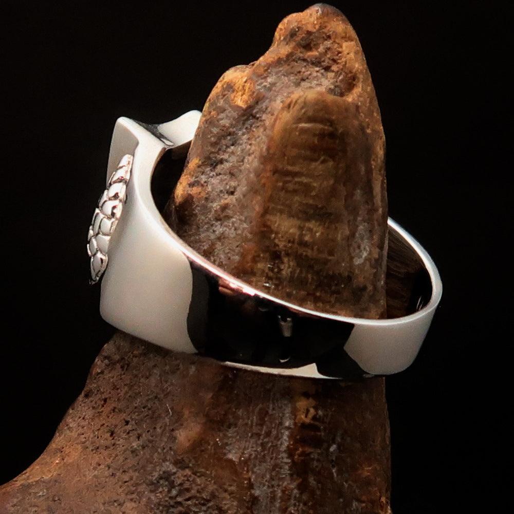 Men's Sterling Silver Shield Ring Flag of Cornwall white Cross on Black