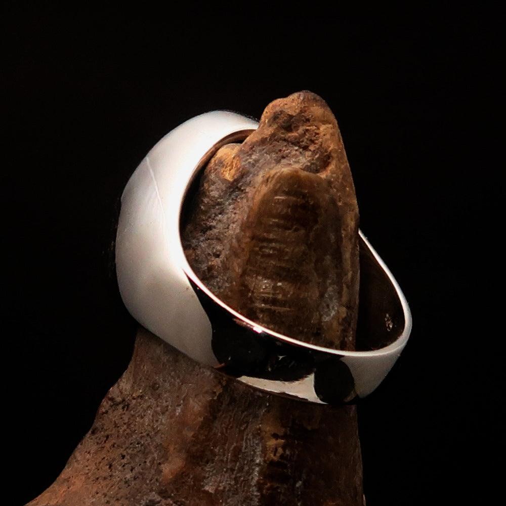 Oval shaped Egyptian Ankh Cross Men's Ring - two tone Sterling Silver