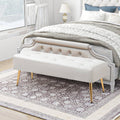 Modern Bed Bench Ottoman with White Ivory PU Leather Seat and Gold Metal Legs-0