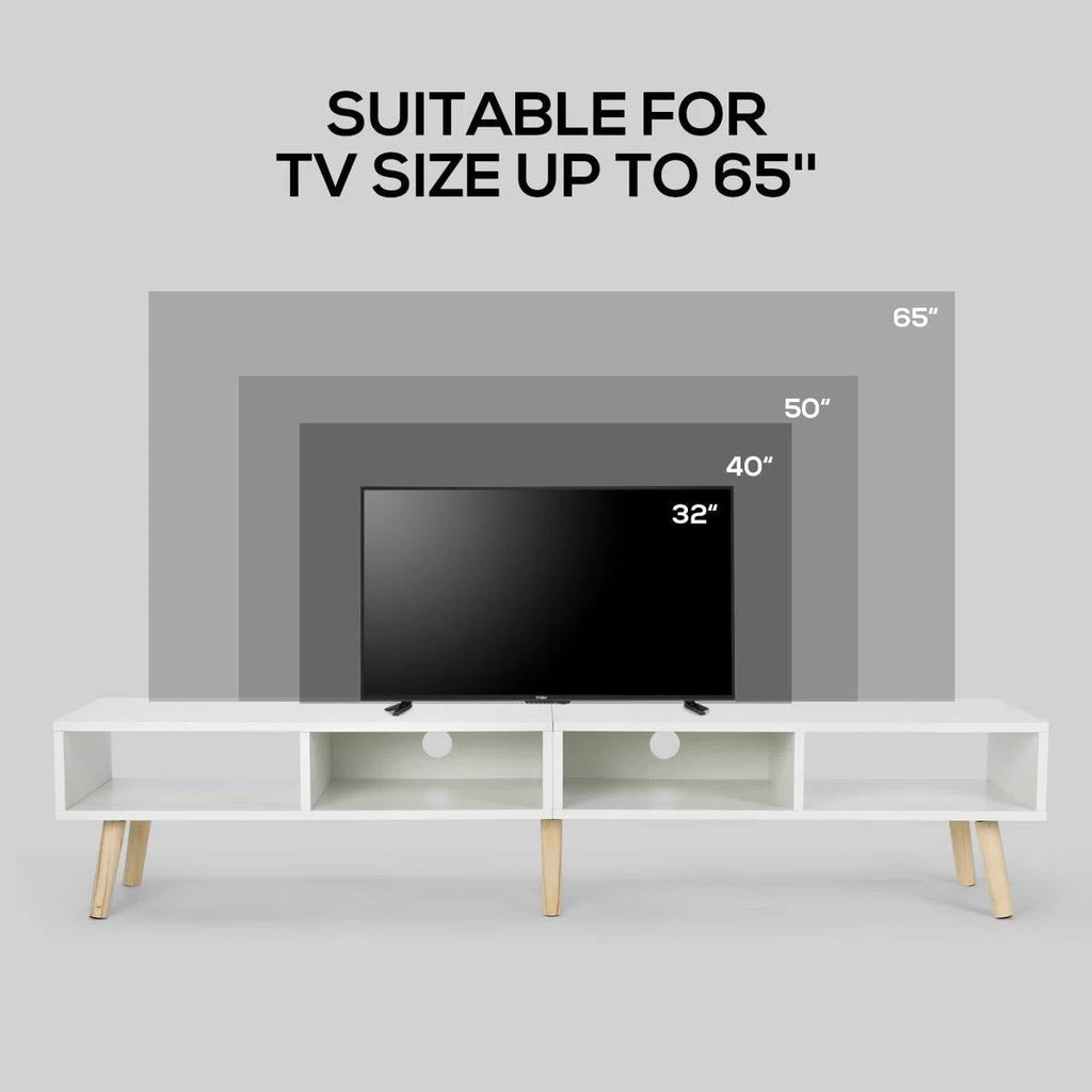 Modern Mid-Century Style TV Stand in White with Wood Legs for TVs up to 65-inch-3