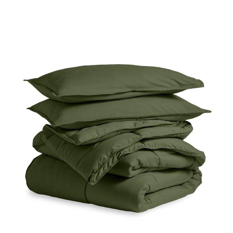 King/Cal King Wrinkle-Resistant Down Alternative Comforter Set in Olive Green-1