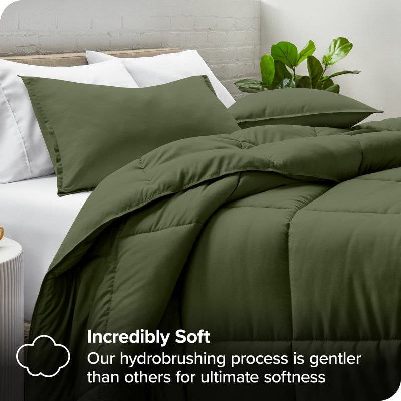 King/Cal King Wrinkle-Resistant Down Alternative Comforter Set in Olive Green-4