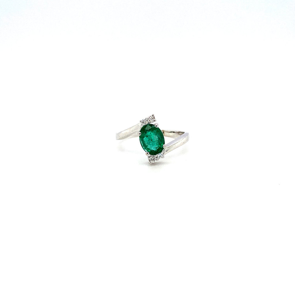 Emerald and Diamond Ring in 18K White Gold - KGR 14217-0