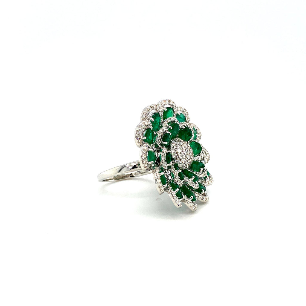 Emerald and Diamond Ring in 18K White Gold - KGR 16481-1