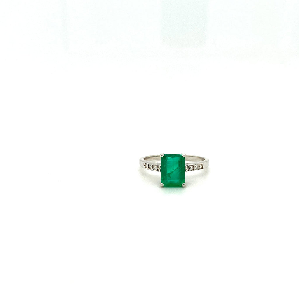 Emerald and Diamond Ring in 18K White Gold - KGR 17133-0