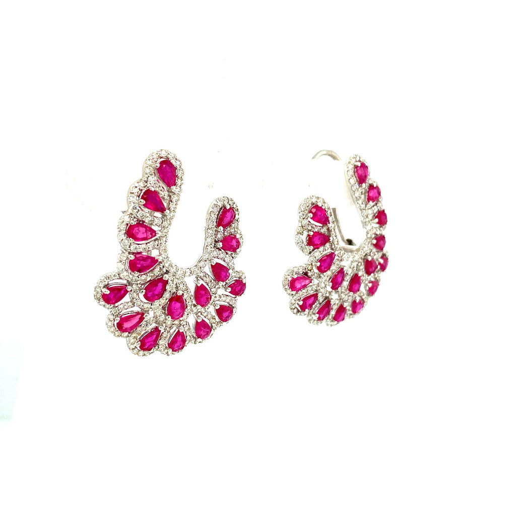 Ruby and Diamond Earring in 18K White Gold - KGT 32275-1