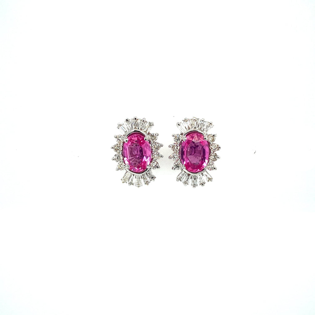 Pink Sapphire and Diamond Earrings in 18K White Gold - KGT 33122-0