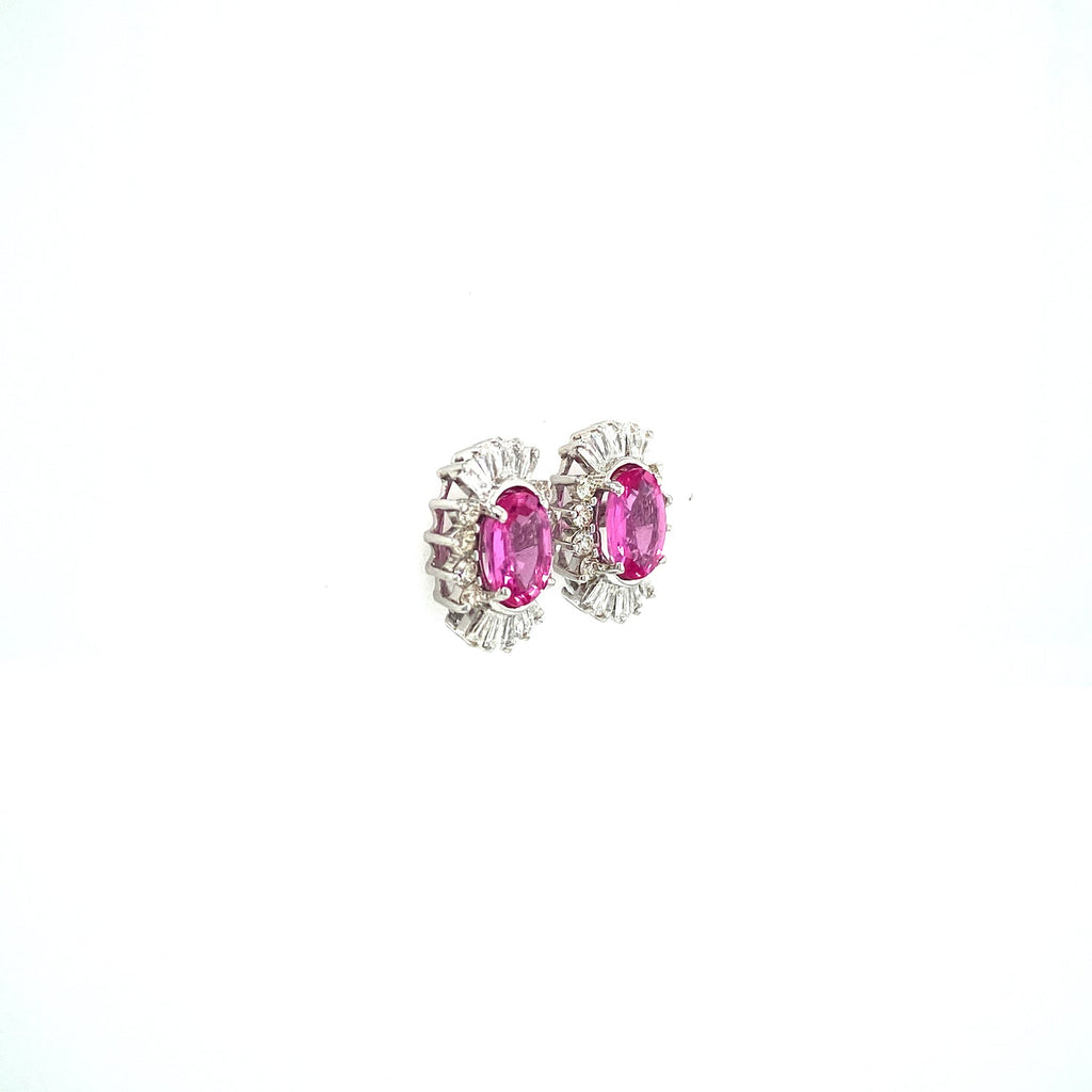Pink Sapphire and Diamond Earrings in 18K White Gold - KGT 33122-1