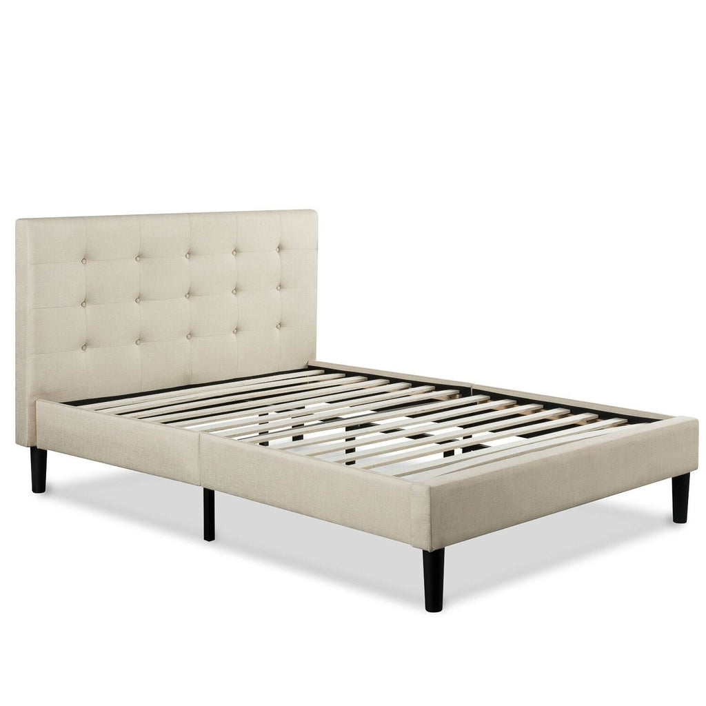 King size Taupe Beige Upholstered Platform Bed Frame with Headboard-0