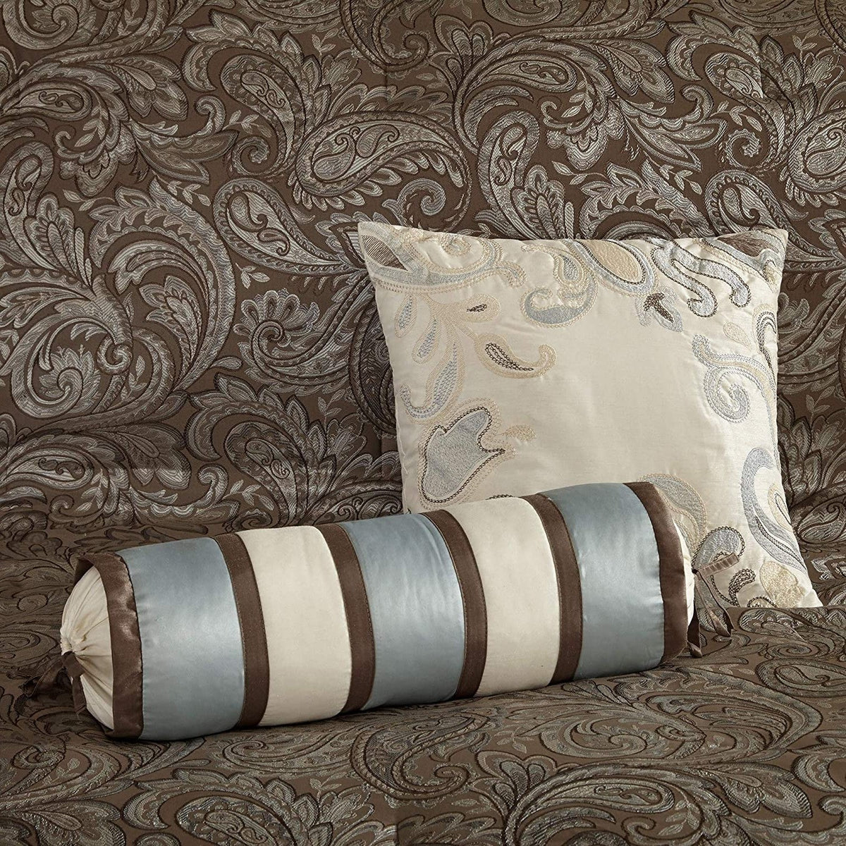 King 12 Piece Cotton Polyester Comforter Set Blue Paisley-4