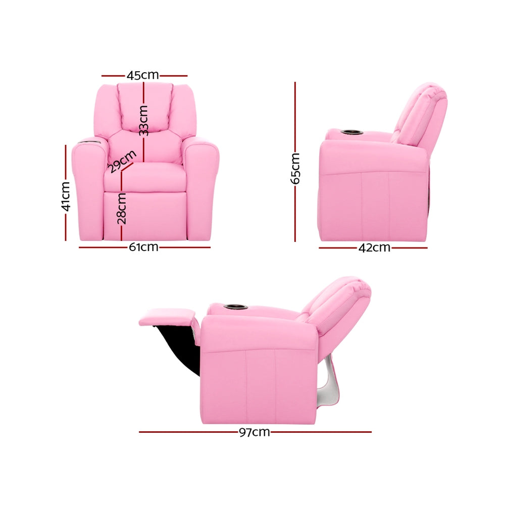 NNEDSZ  Kids Recliner Chair Pink PU Leather Sofa Lounge Couch Children Armchair-1