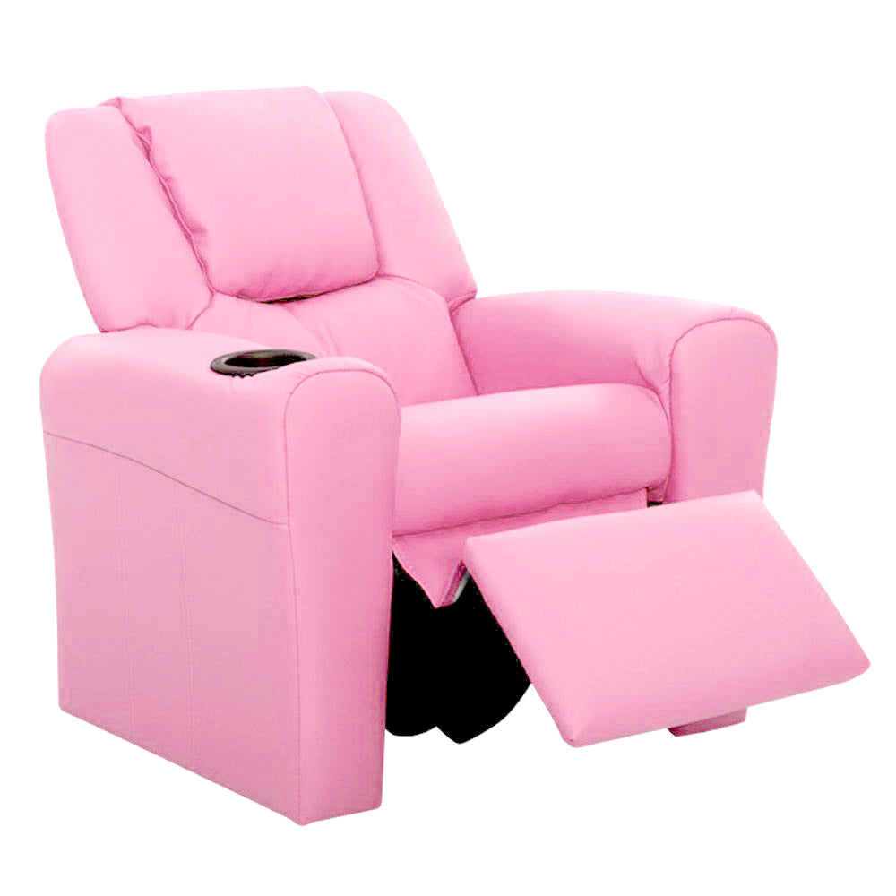 NNEDSZ  Kids Recliner Chair Pink PU Leather Sofa Lounge Couch Children Armchair-2