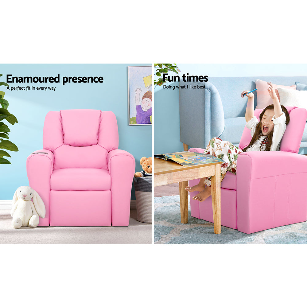 NNEDSZ  Kids Recliner Chair Pink PU Leather Sofa Lounge Couch Children Armchair-3
