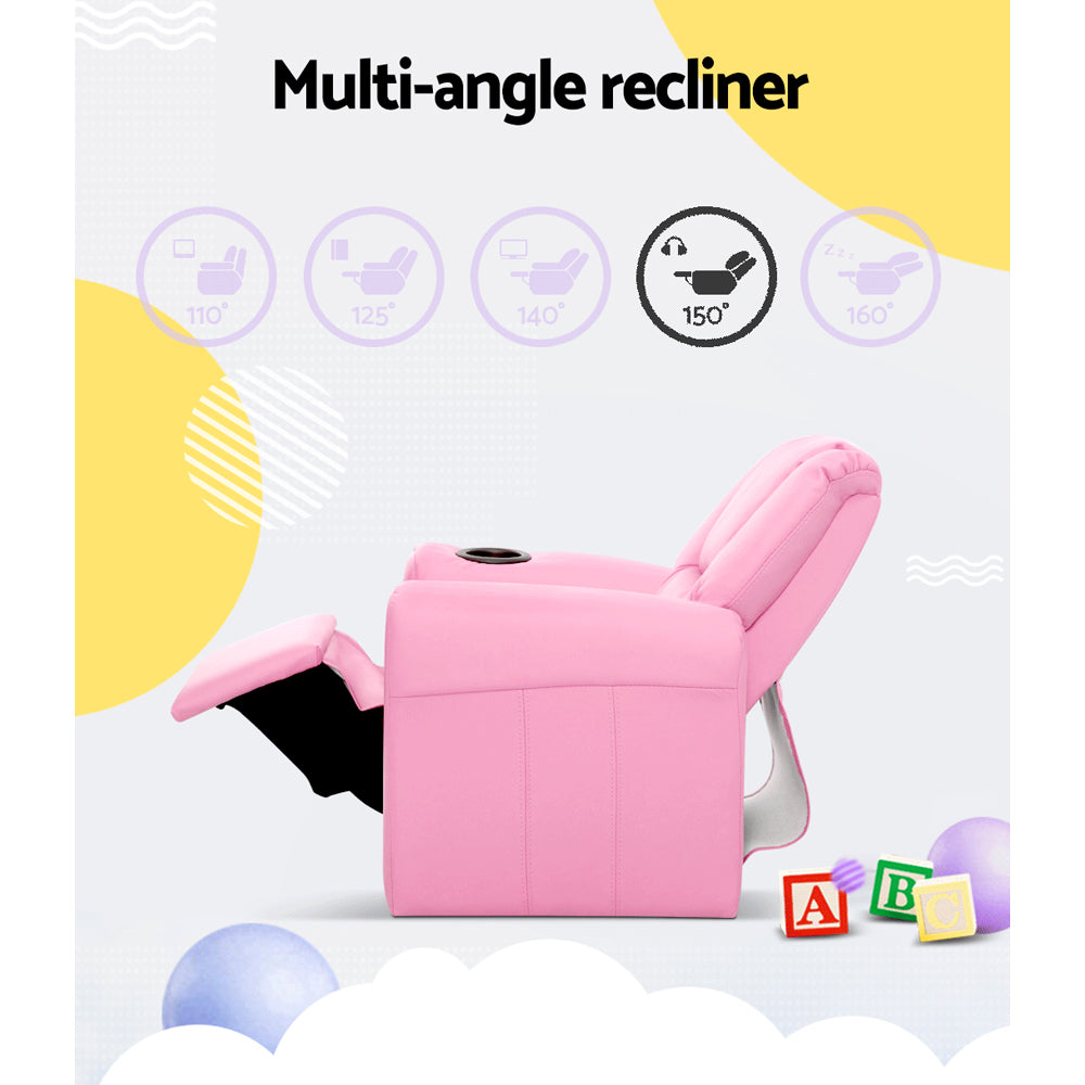 NNEDSZ  Kids Recliner Chair Pink PU Leather Sofa Lounge Couch Children Armchair-4