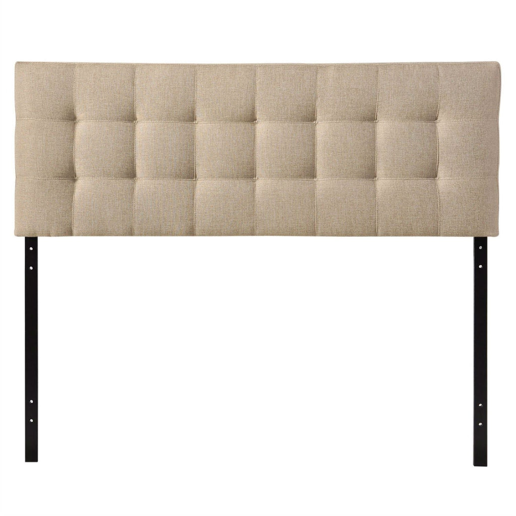 King size Beige Fabric Upholstered Mid-Century Style Headboard-0