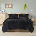King/CAL King Black Soft Sherpa Faux Fur 3-Piece Comforter Set with Pillow Shams-0