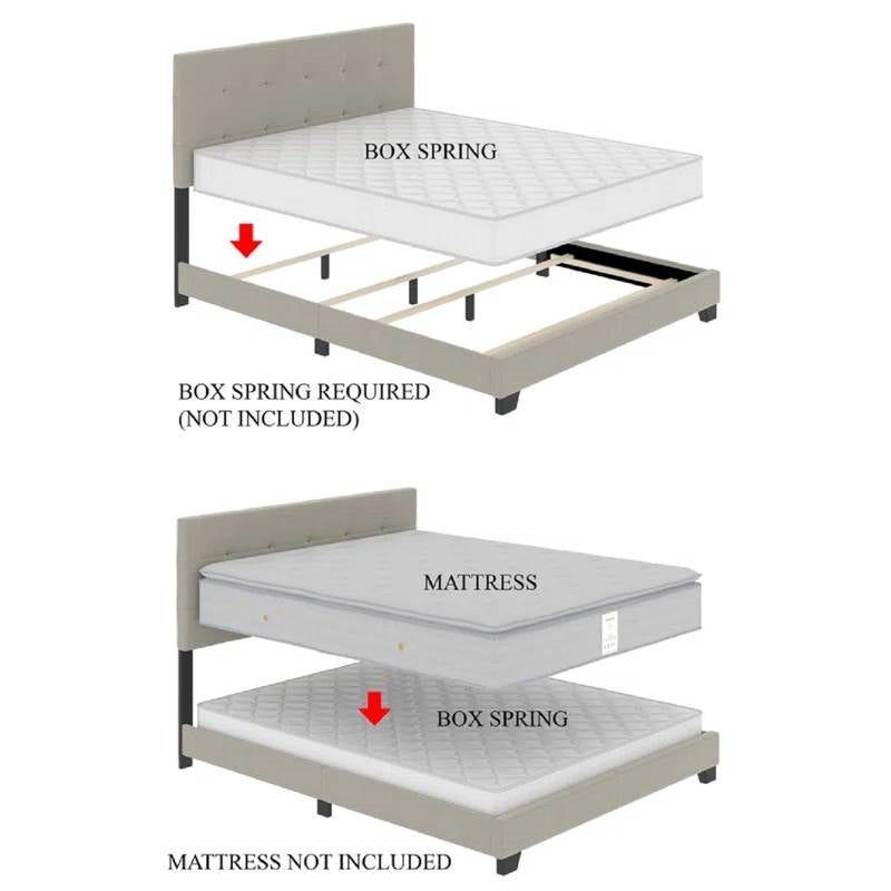 King size Black Metal Canopy Bed with Upholstered Button-Tufted Headboard-3