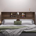 King size Bookcase Headboard in Brown Wood Finish with LED Lights-0