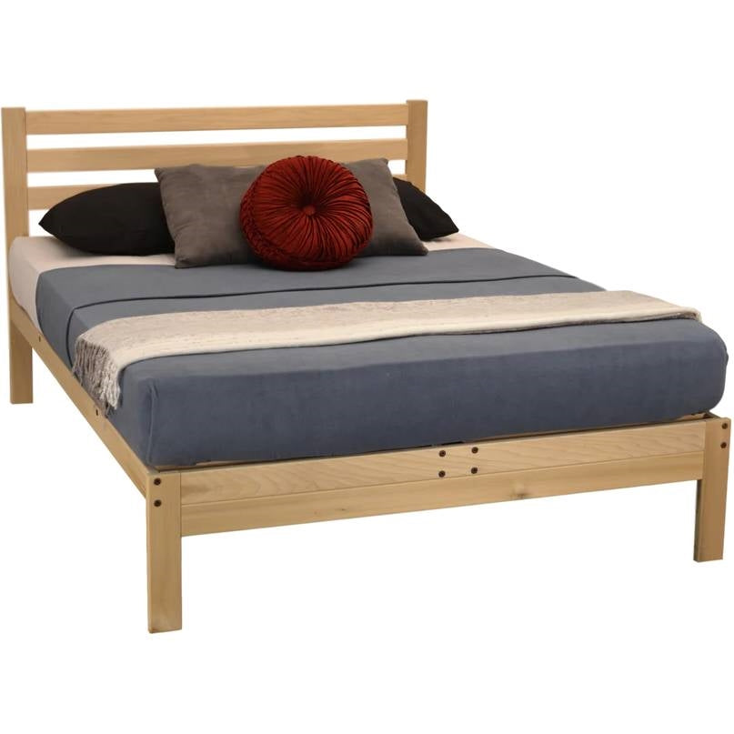 King size Solid Wood Platform Bed Frame with Slatted Headboard - Made in USA-1