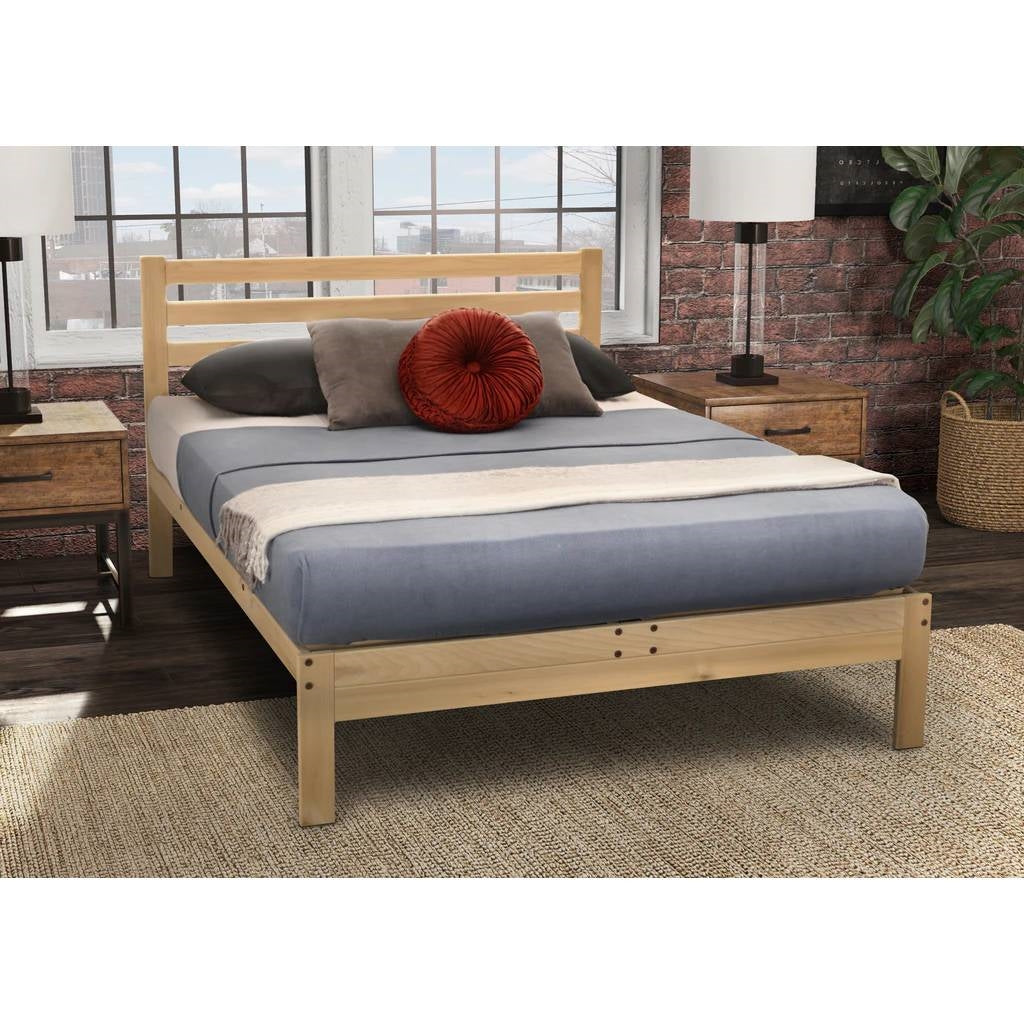 King size Solid Wood Platform Bed Frame with Slatted Headboard - Made in USA-2
