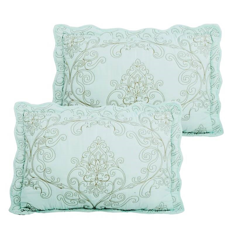 King size Light Blue Damask Embroidered 4 Piece Oversized Bedspread Set-2