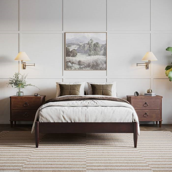 King Size Solid Hardwood Victorian Style Espresso Platform Bed-2