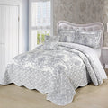 King size White Damask Embroidered 4 Piece Oversized Bedspread Set-0