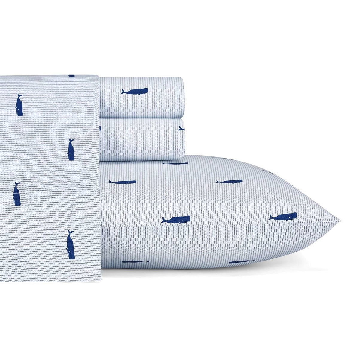 King size Coastal Beach 100-Percent Cotton Navy Blue White Stripe Sheet Set-0