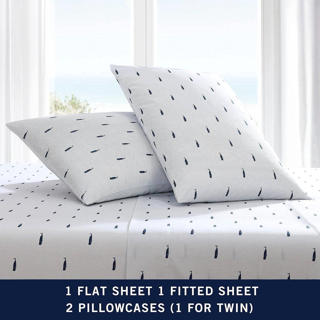 King size Coastal Beach 100-Percent Cotton Navy Blue White Stripe Sheet Set-4
