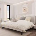 King size White Velvet Upholstered Platform Bed Frame with Wingback Headboard-0