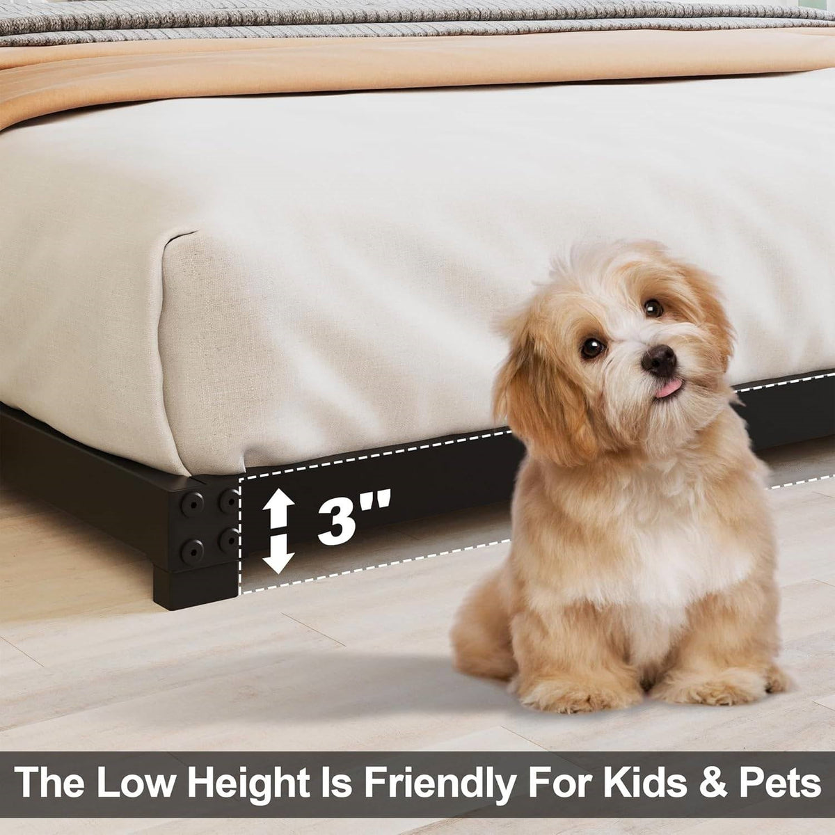 King size 3-inch Low Profile Heavy Duty Metal Bed Frame in Matte Black-3