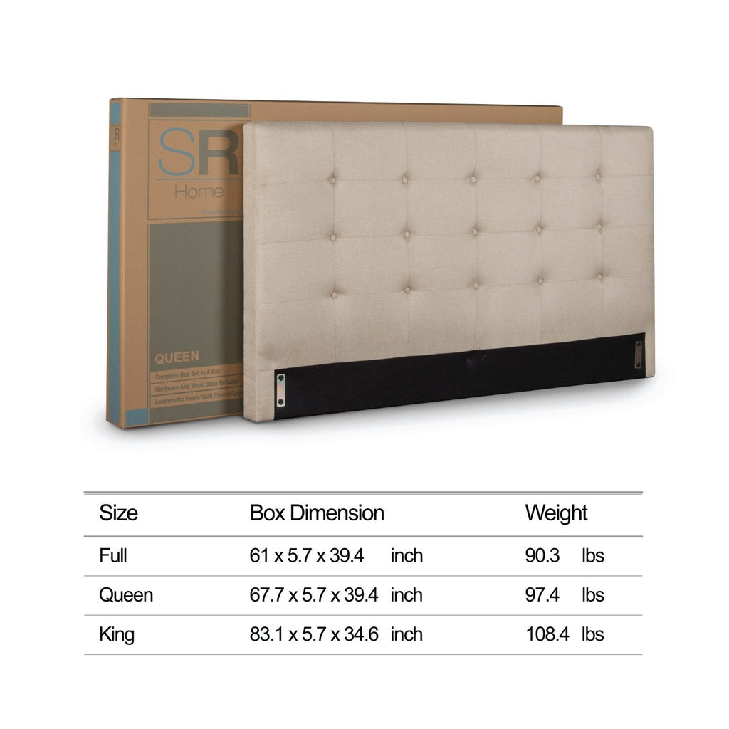 King size Upholstered Platform Bed Frame with Button Tufted Headboard in Taupe-2
