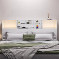 King size Bookcase Headboard in White Wood Finish with LED Lights-0
