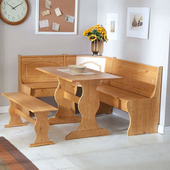 Reversible 3-Piece Corner Dining Set Light Honey Natural Wood Finish-0