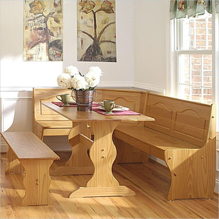 Reversible 3-Piece Corner Dining Set Light Honey Natural Wood Finish-1