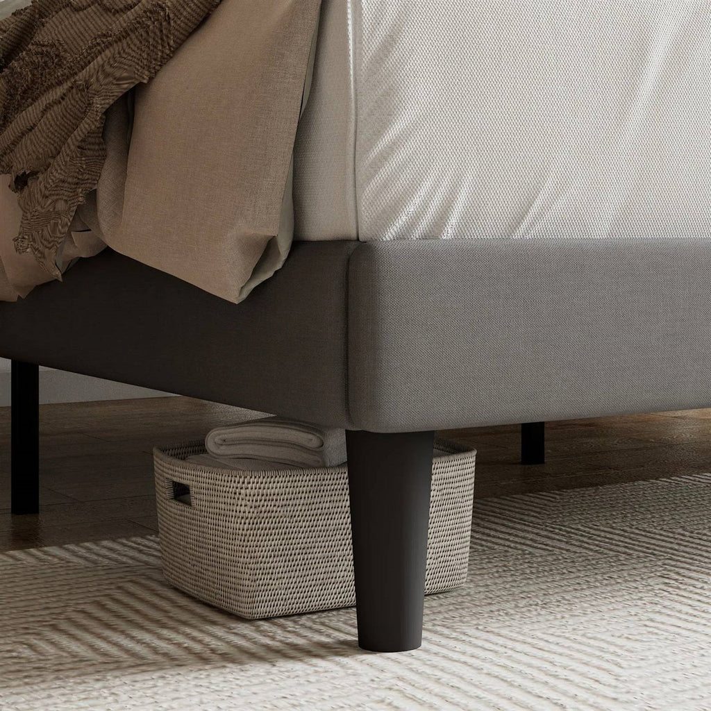 Full size Grey Linen Upholstered Platform Bed Frame with Button-Tufted Headboard-2