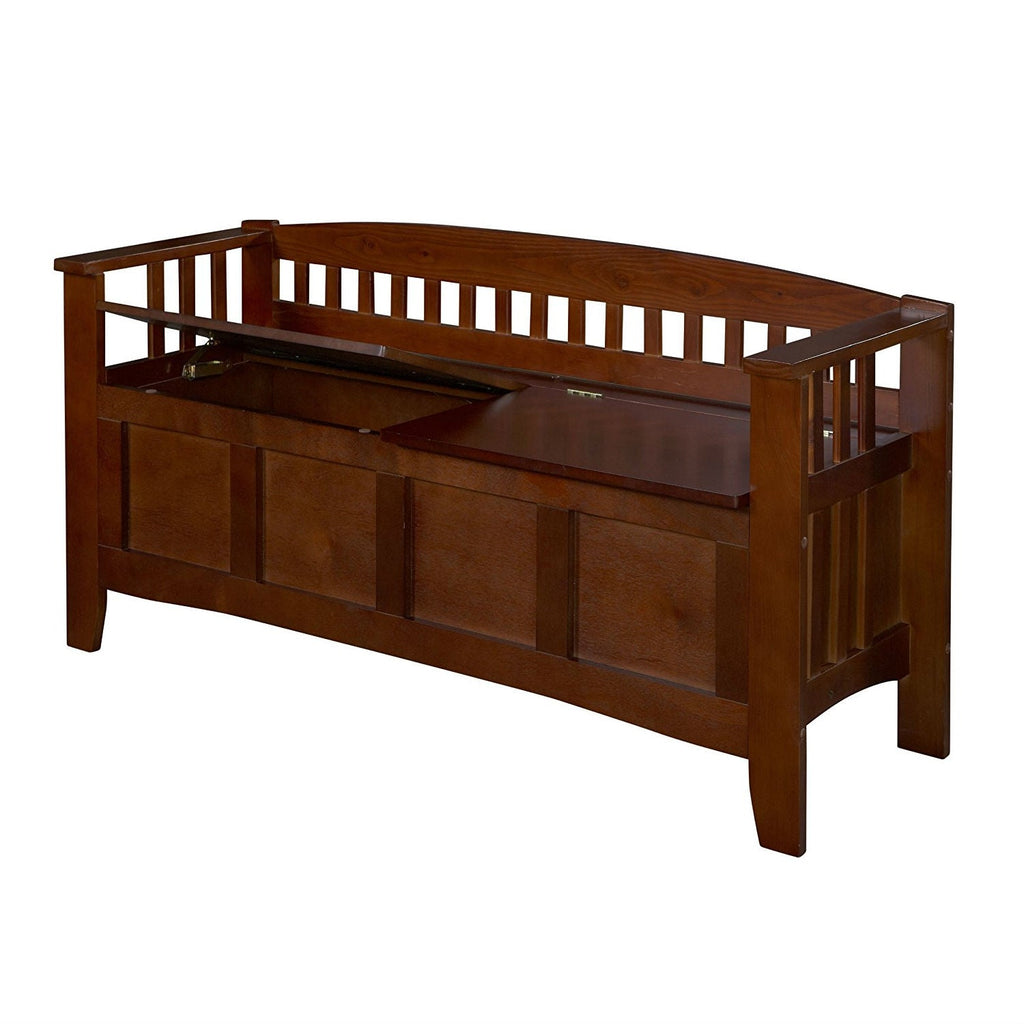Split Seat Storage Accent Bench in Walnut Wood Finish-0
