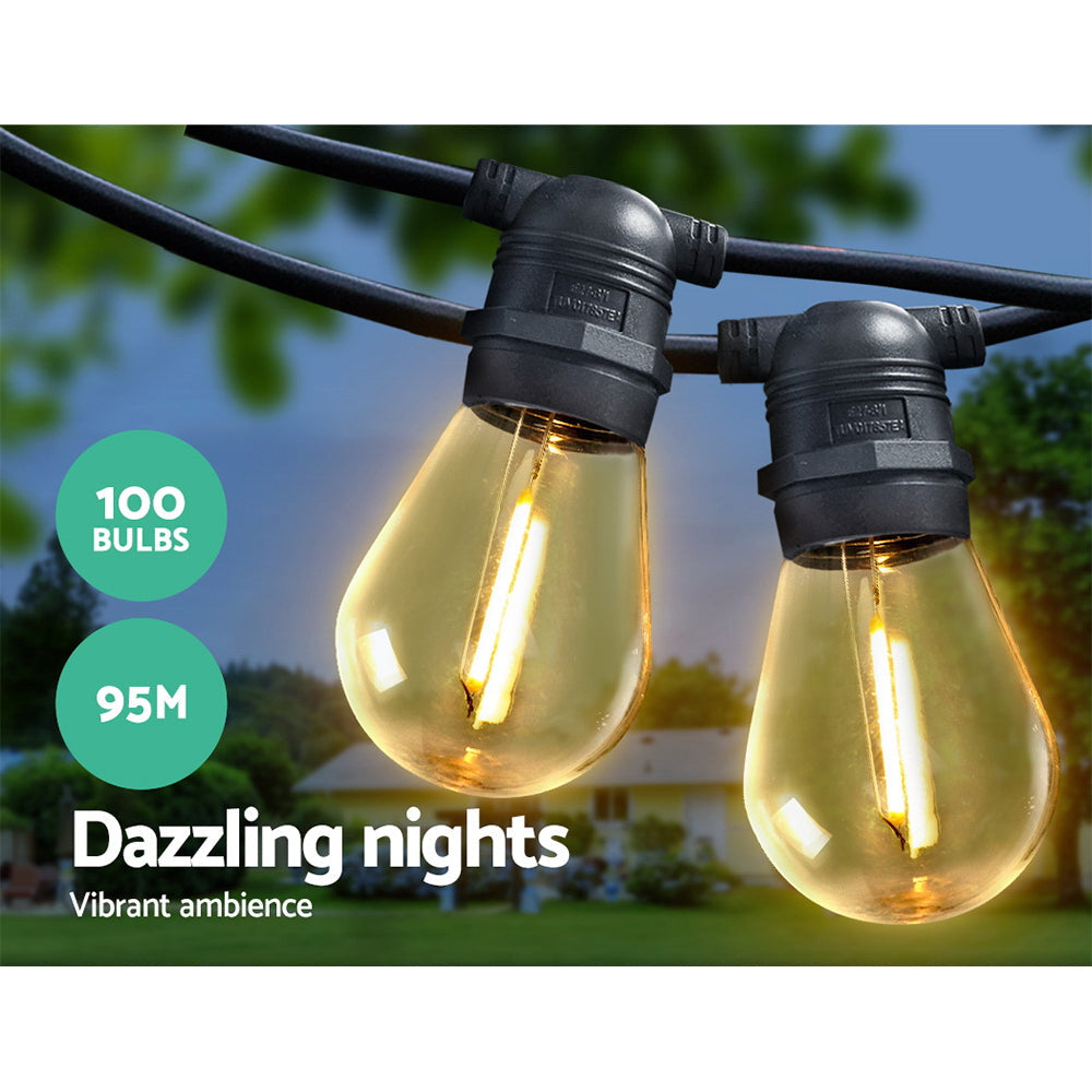 NNEDSZ  95m LED Festoon String Lights 100 Bulbs Kits Wedding Party Christmas S14-2